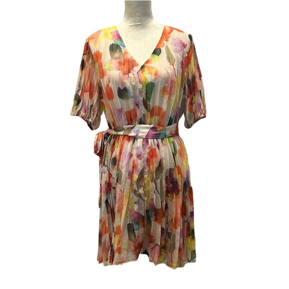 NWT Sam Edelman Floral Pleated 3/4 Ballon Sleeves Chiffon Midi Dress size 12
